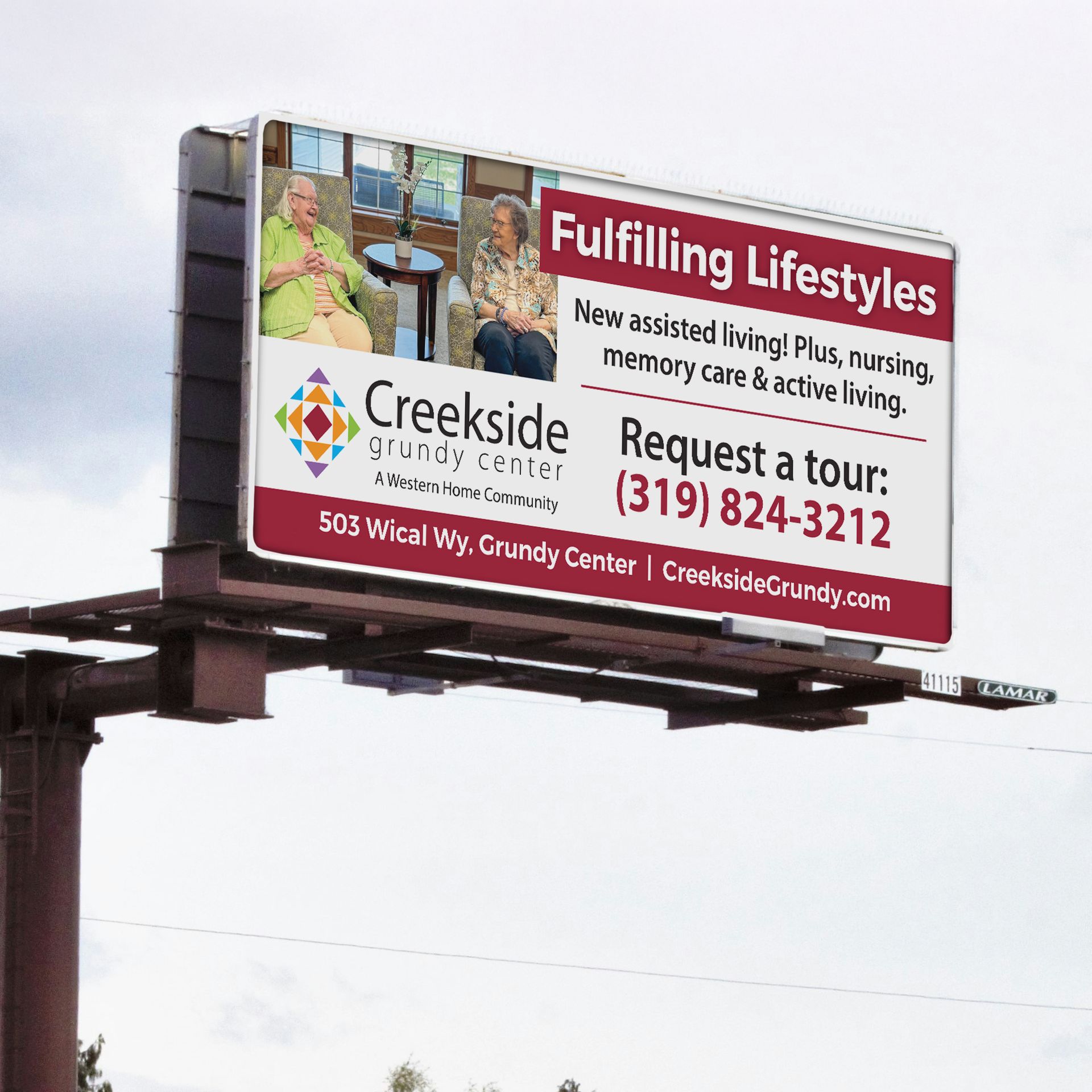 A billboard for creekside grundy center advertises fulfilling lifestyles