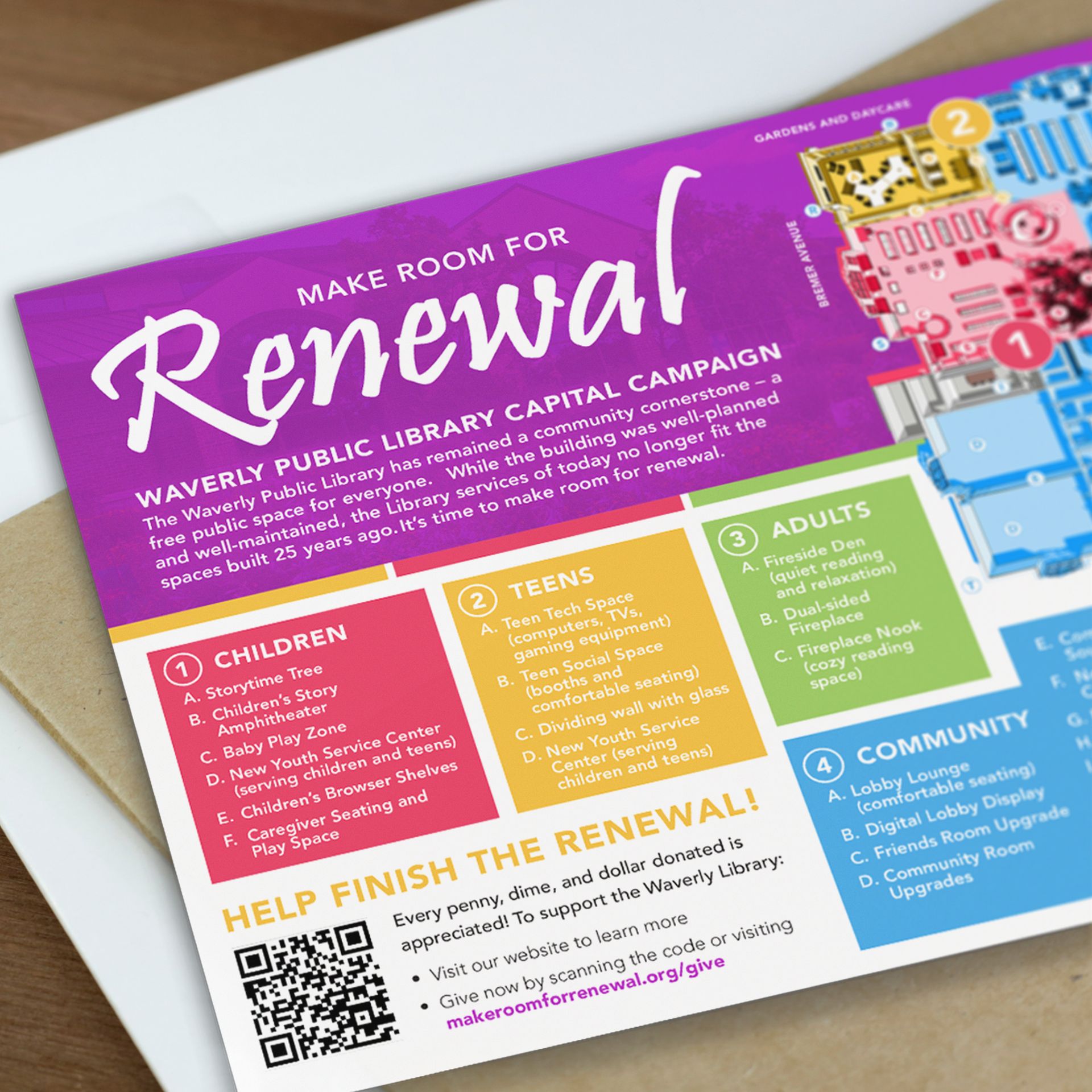 A pamphlet for the waverly public library capital campaign