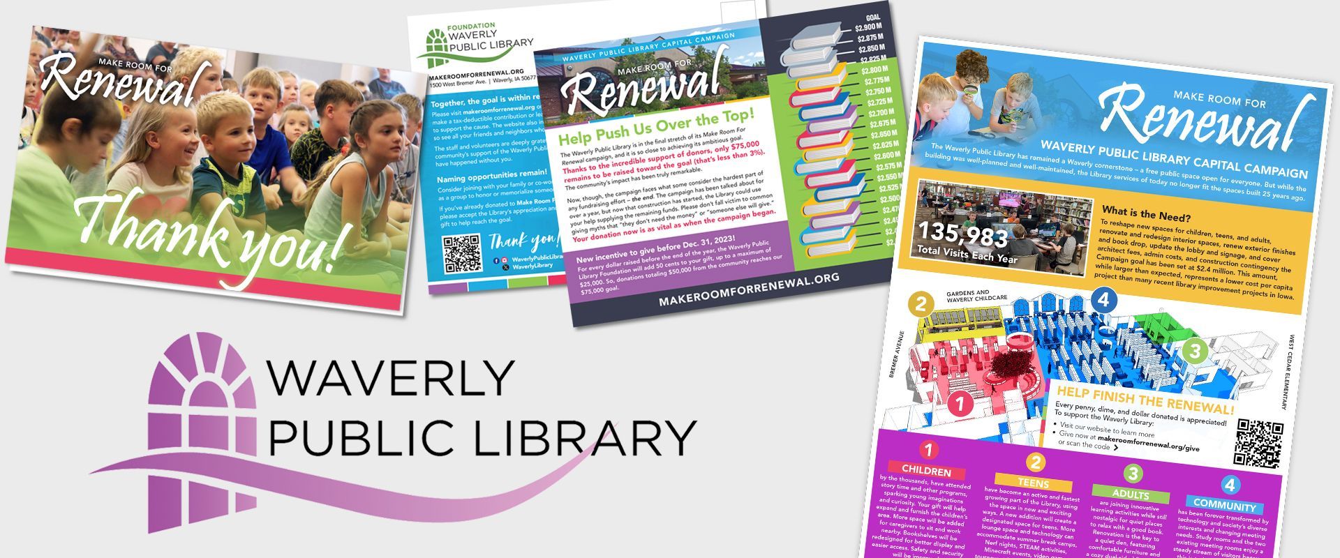 A collage of flyers for the waverly public library