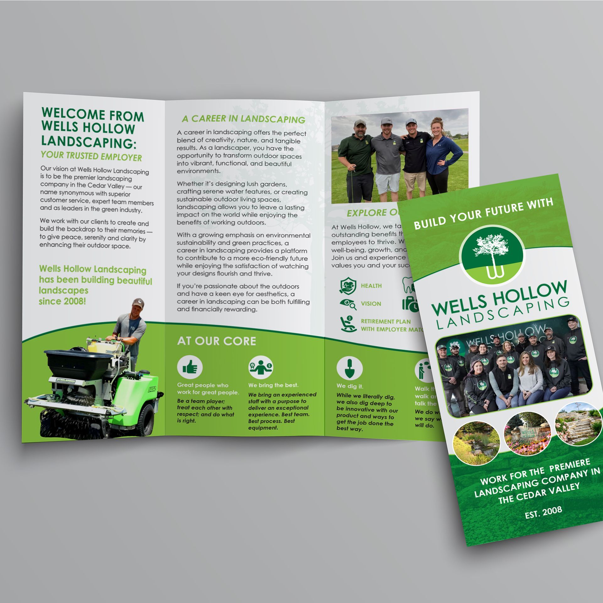A green brochure for wells hollow landscaping