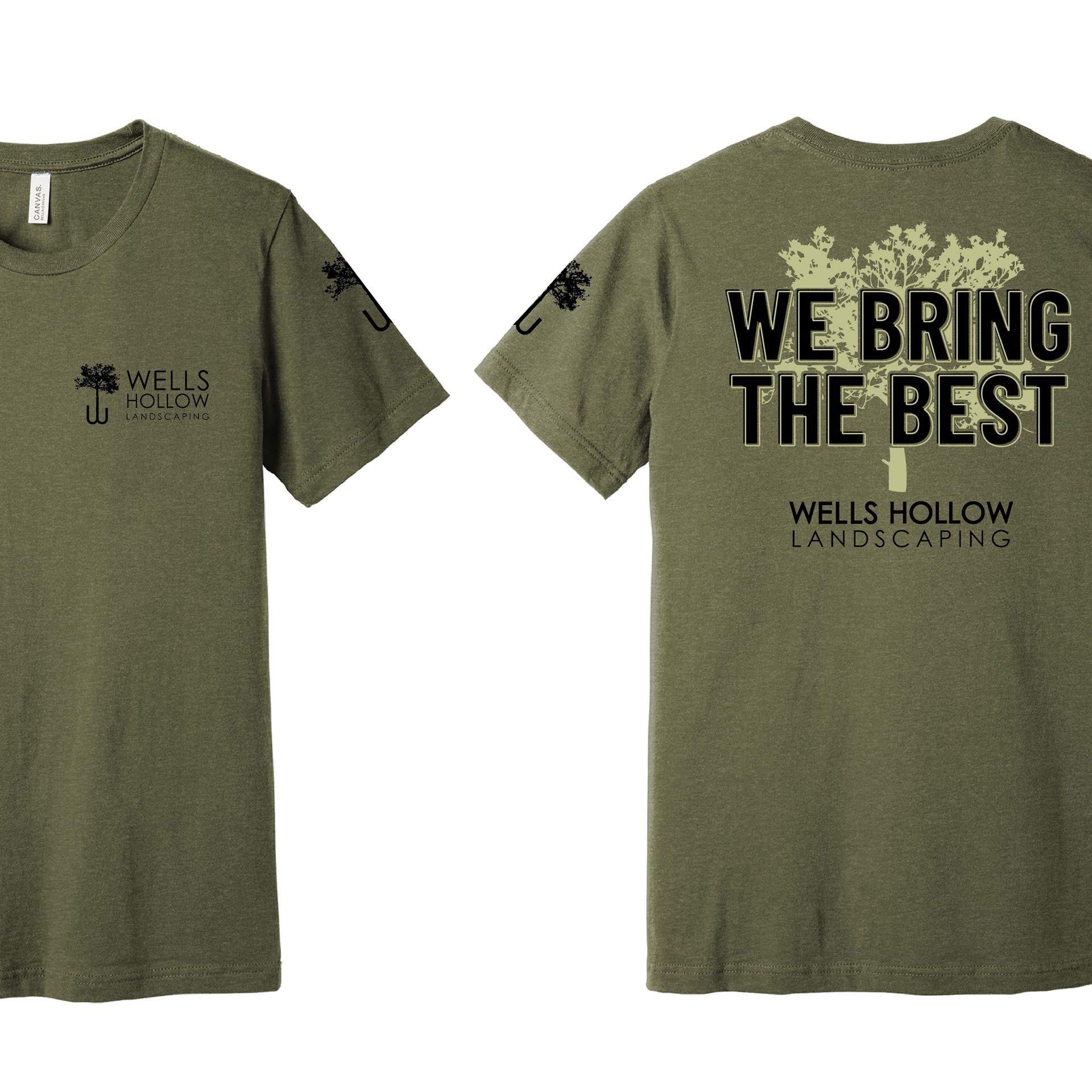 The front and back of a wells hollow landscaping t-shirt