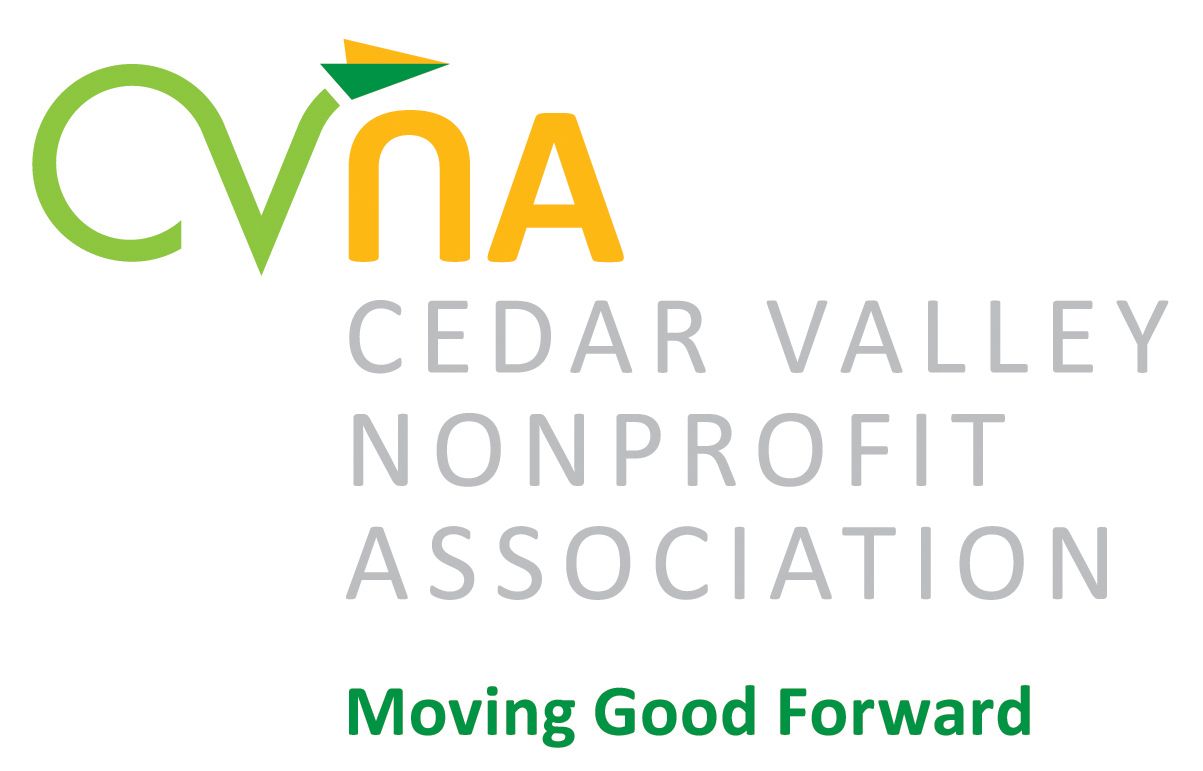 The logo for the cedar valley nonprofit association is moving good forward.