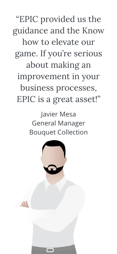 A man with a beard is standing next to a quote about making an improvement in your business processes.