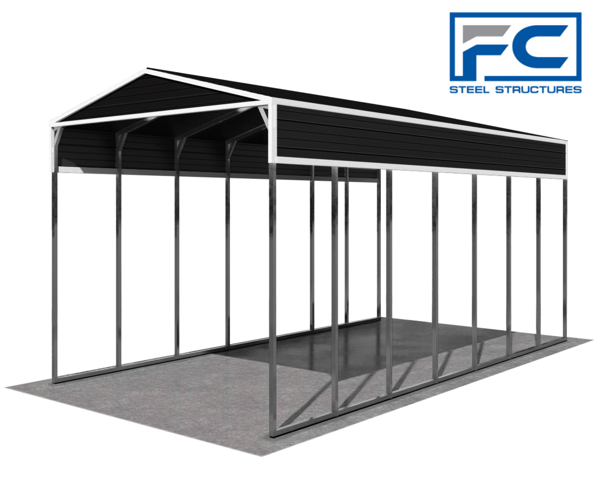 Sturdy metal carport offering weather protection for vehicles. Spacious design. Enhance your property