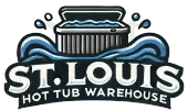 The logo for st. louis hot tub warehouse shows a hot tub in the water.