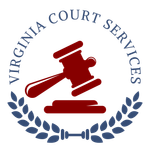 A logo for virginia court services with a judge 's gavel and laurel wreath