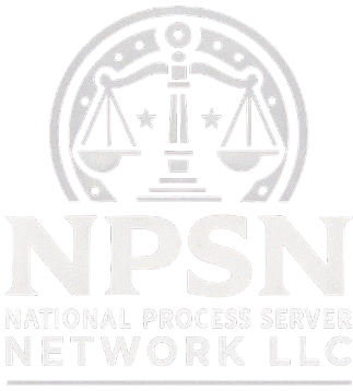 The logo for the national process service network llc is gray and white.