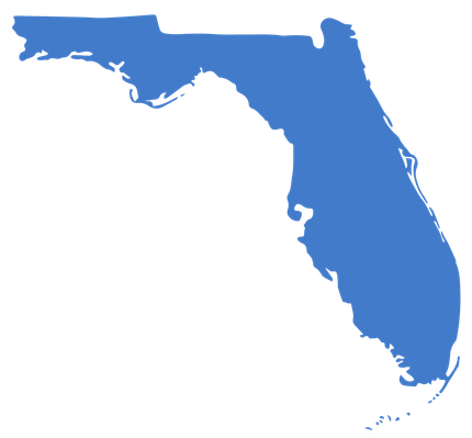 A blue silhouette of the state of florida on a white background.
