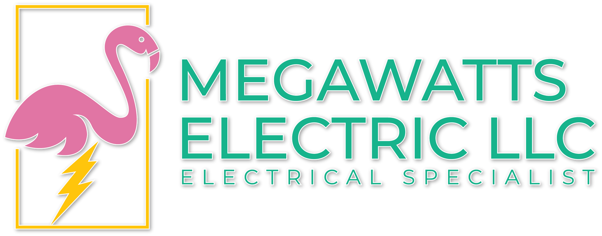 A logo for megawatts electric llc with a flamingo and lightning bolt.