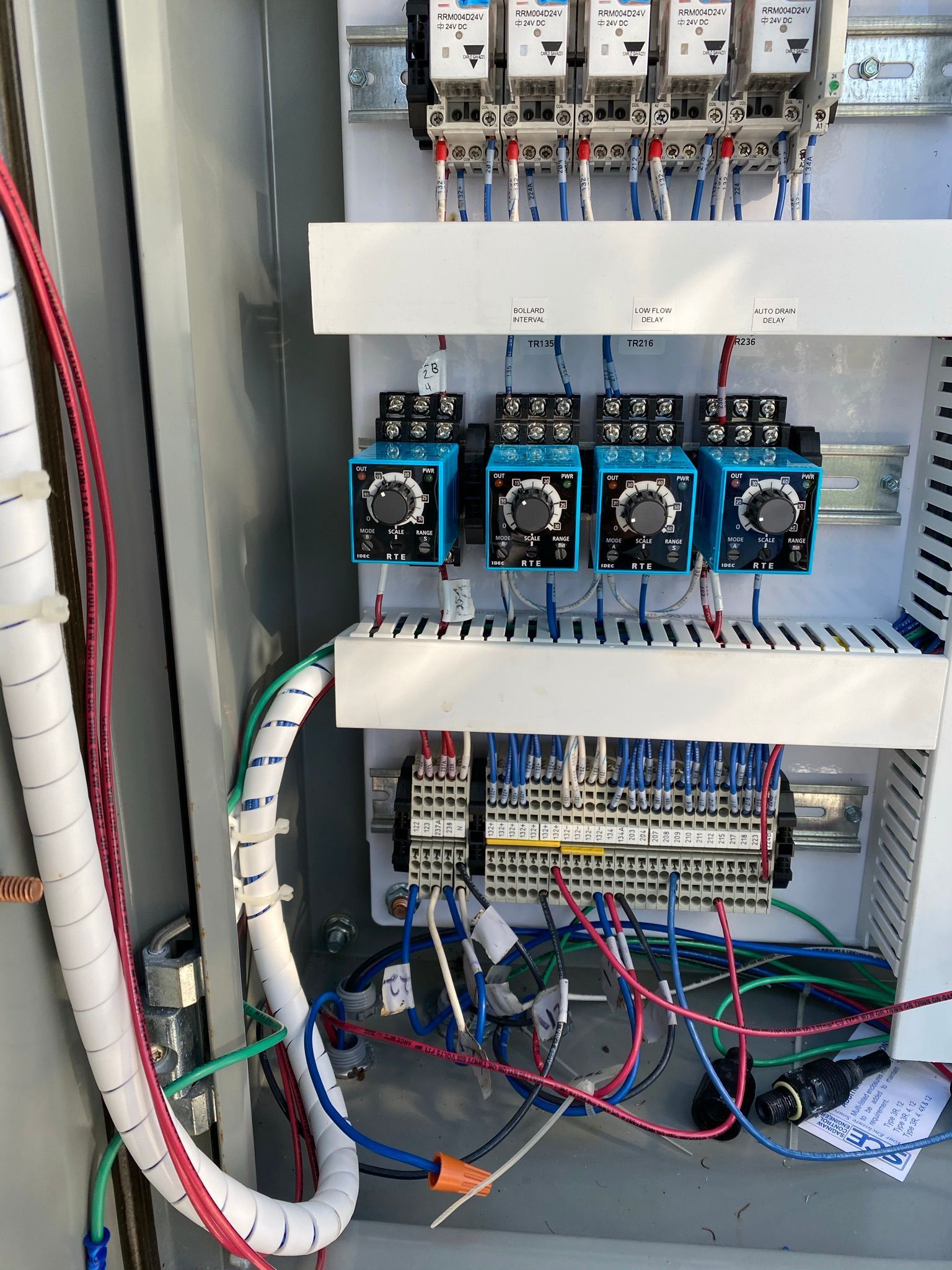 A close up of a electrical box with a lot of wires coming out of it.