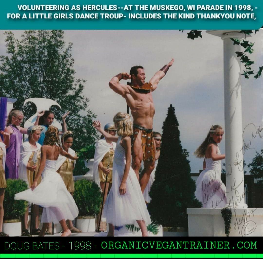 Volunteering as hercules at the muskego wi parade in 1998 for a little girls dance troup includes the kind thankyou note