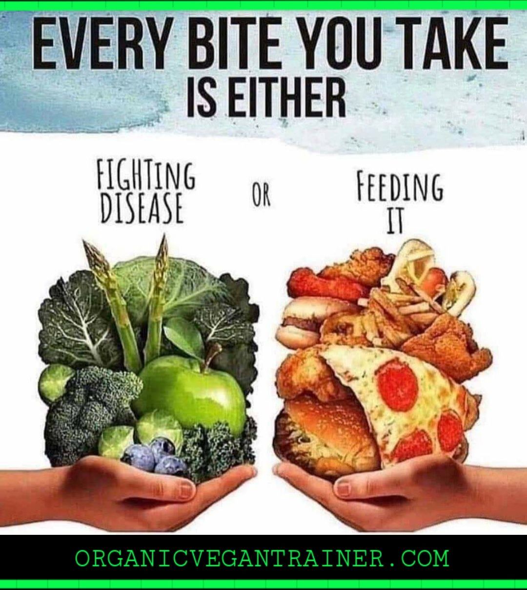 A poster that says every bite you take is either fighting disease or feeding it