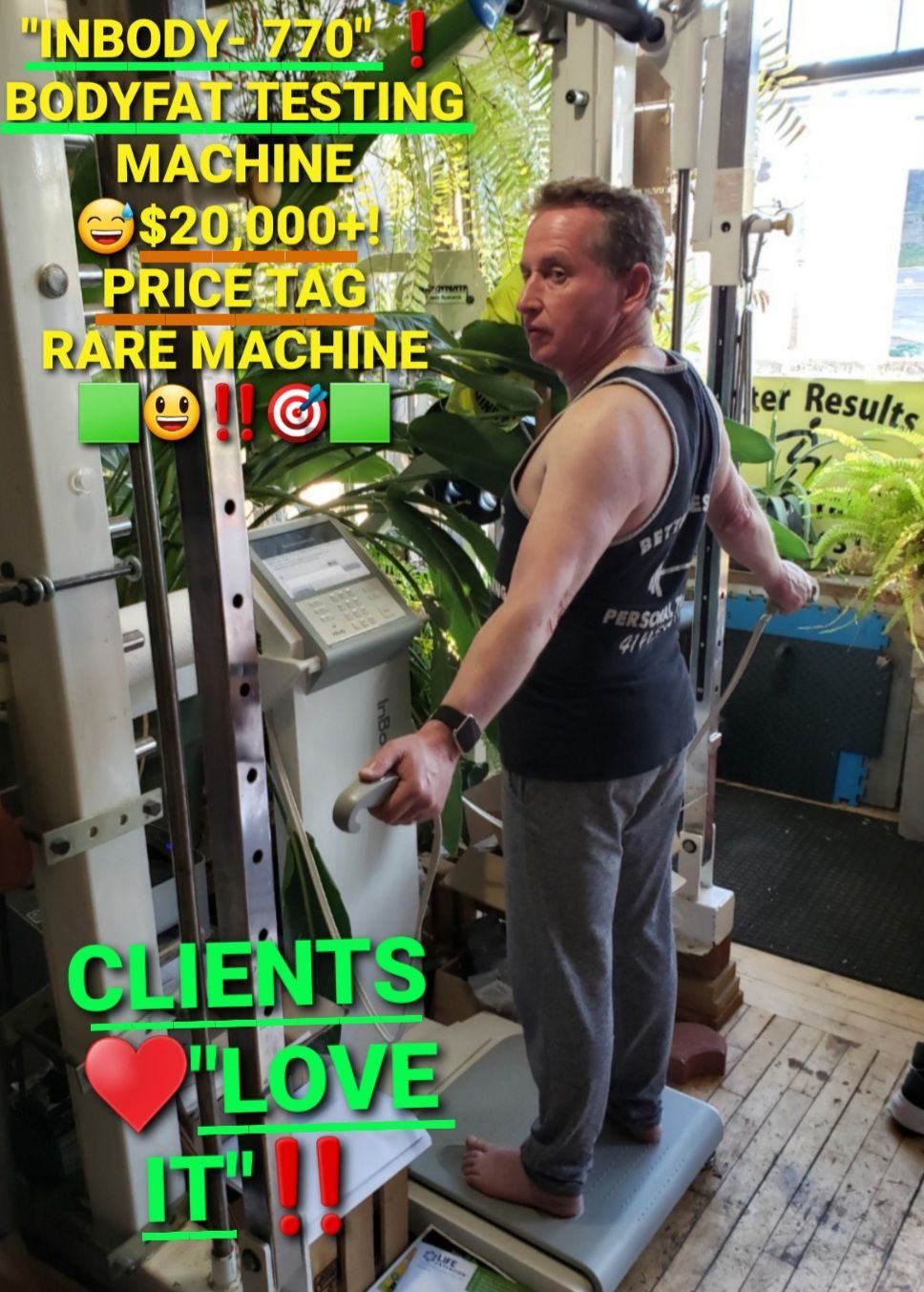 A man is standing on a machine that says inbody 770 bodyfat testing machine