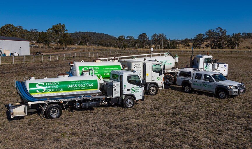 Septic truck and company car — Shreks Septic Service in Toowoomba, QLD
