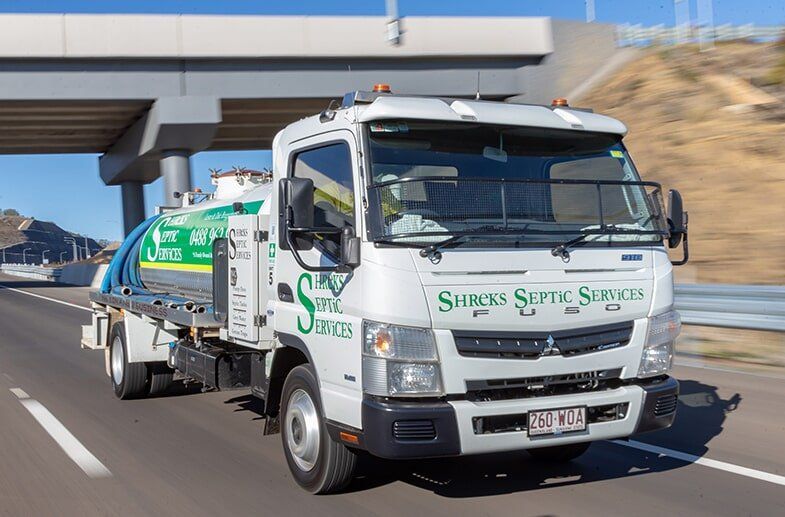 Septic Truck on the highway — Shreks Septic Service in Toowoomba, QLD