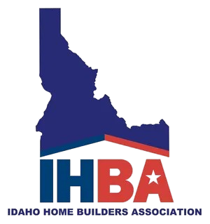 Logo for Idaho Home Builders Association: Idaho map with red and white roof and blue IHBA text.