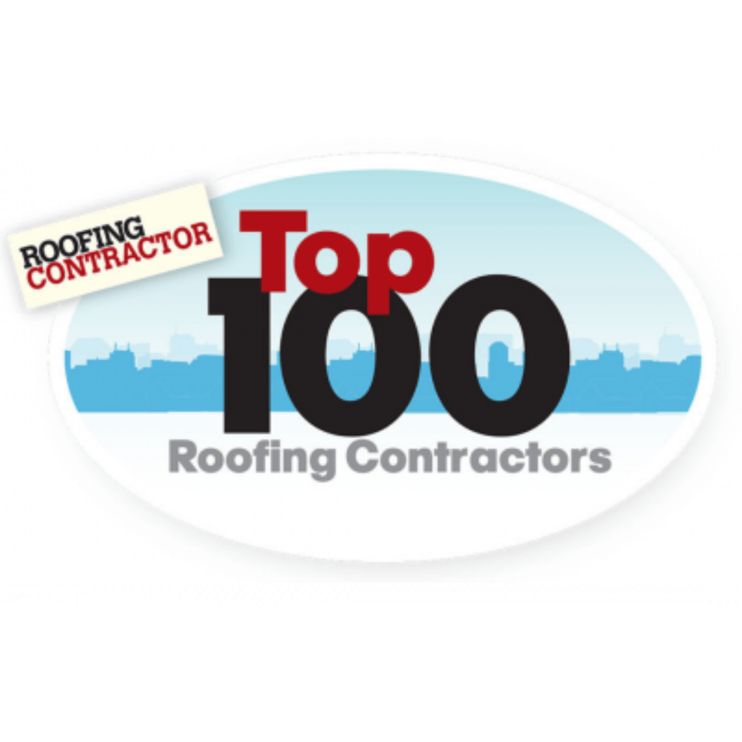 A logo for top 100 roofing contractors