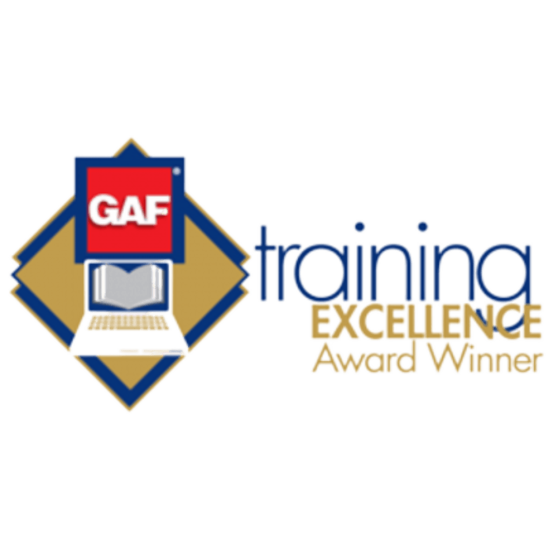 A logo for gaf training excellence award winner