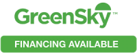 A green sky logo with a green button that says financing available