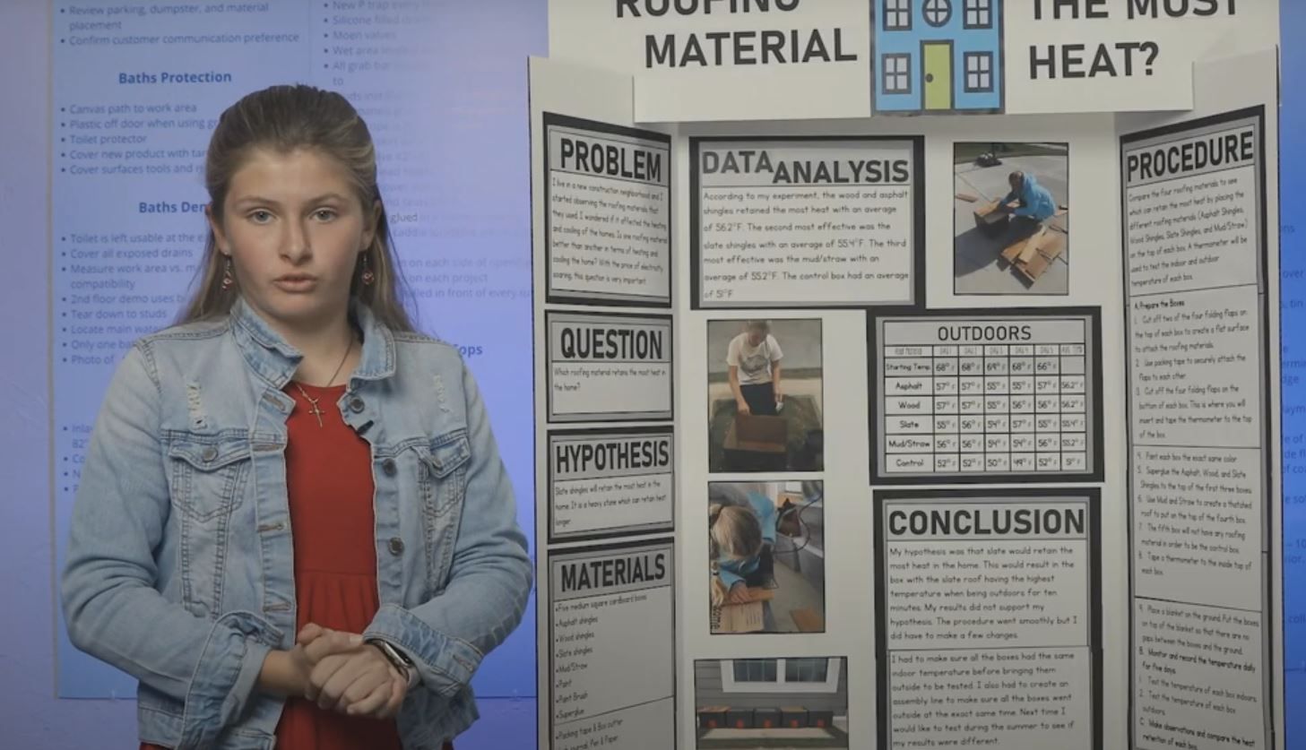 Faye Buck uses Bordner Home Improvement Shingles for a science fair project