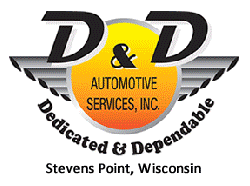 A logo for d & d automotive services inc. in stevens point wisconsin