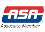 A red , white and blue asa associate member logo on a white background.