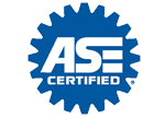 The ase certified logo is blue and white with a gear in the middle.