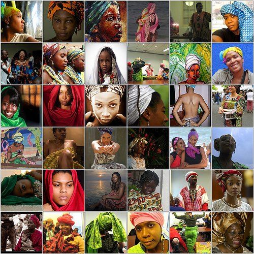 A collage of african women wearing turbans and scarves
