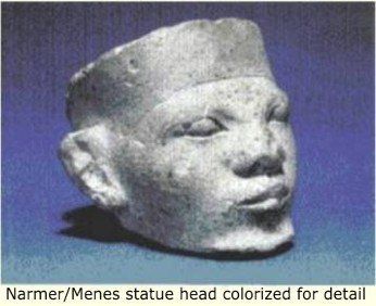 A narmer / menees statue head colorized for detail