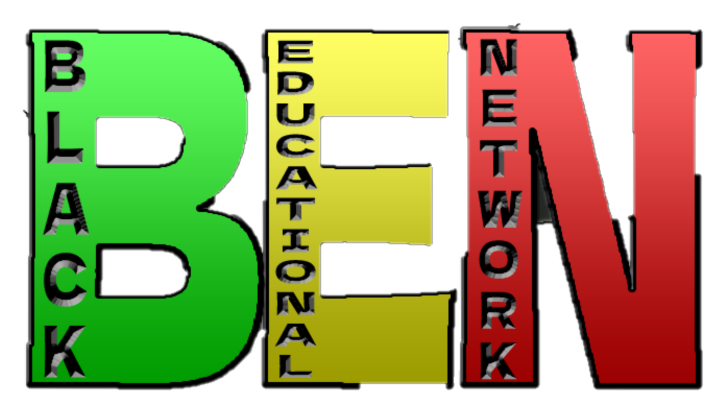 A green yellow and red logo for black educational network