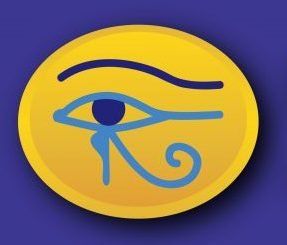 A yellow circle with a blue eye on it