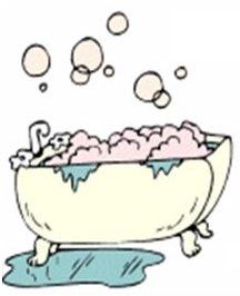 A cartoon drawing of a bathtub filled with foam and bubbles.