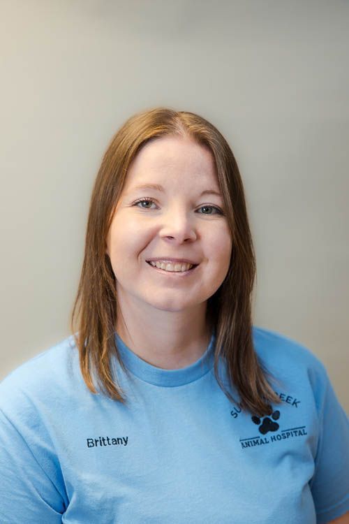A group of people standing in front of a sign for sugar creek animal hospital
