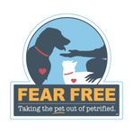 A logo for fear free taking the pet out of petrified.