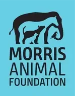 The morris animal foundation logo is a silhouette of an elephant and a cat.