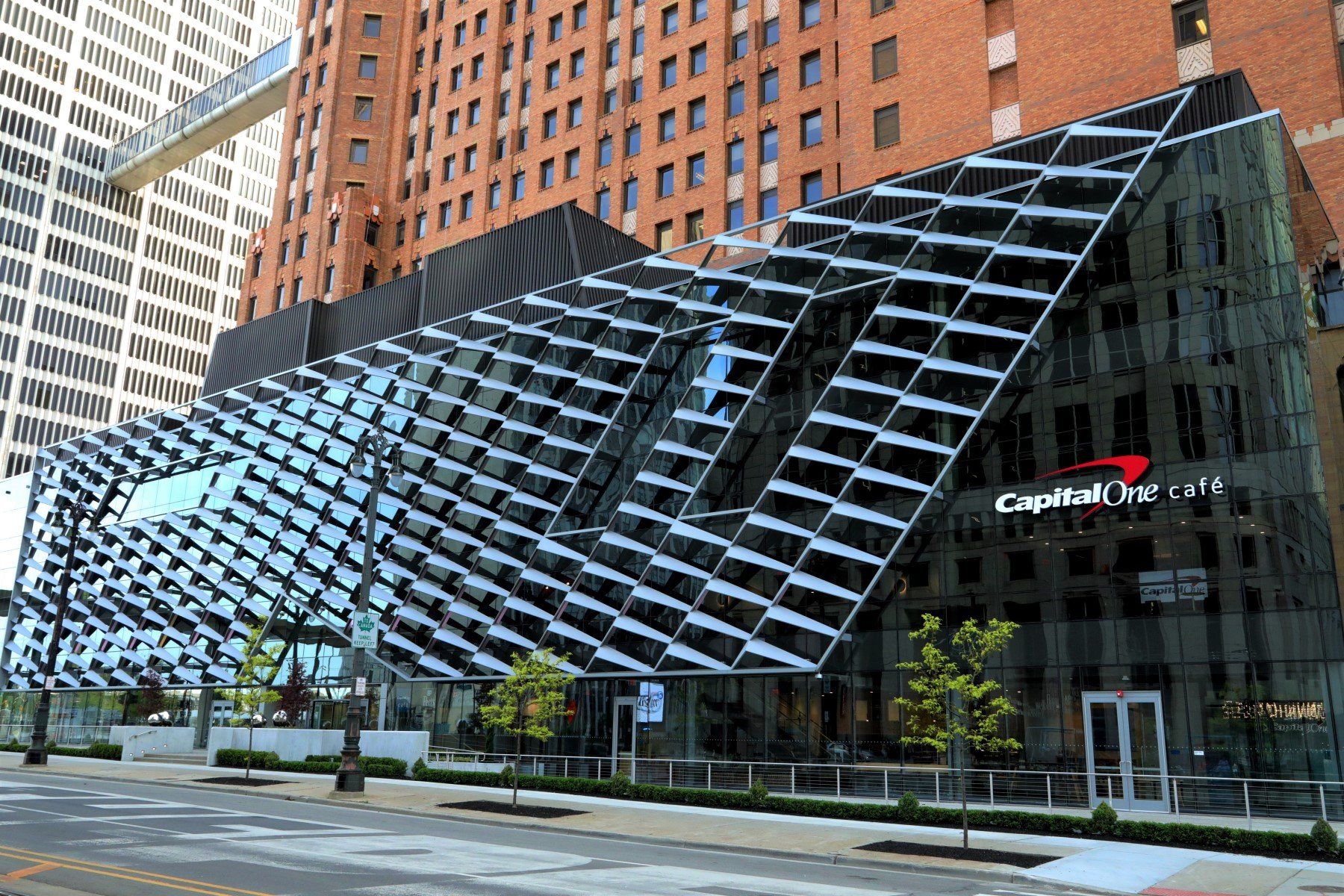 A large building with the word capital one on it