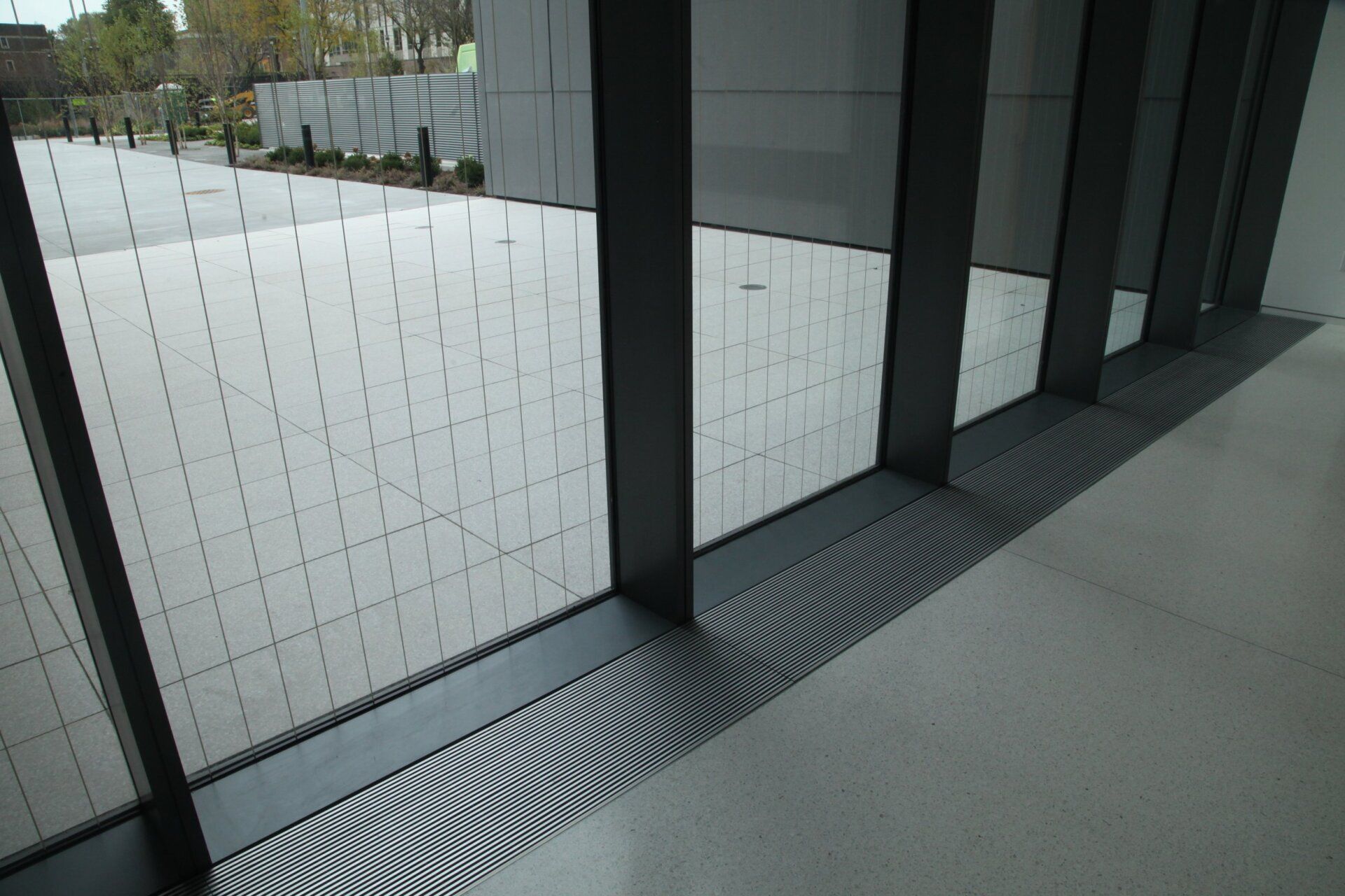 A large window with a grid pattern on it