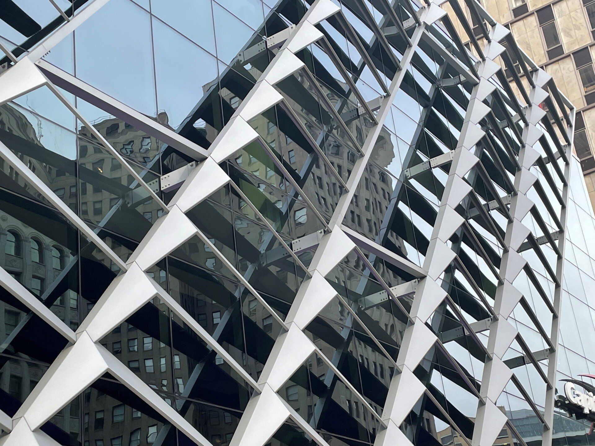 A close up of a building with a geometric design