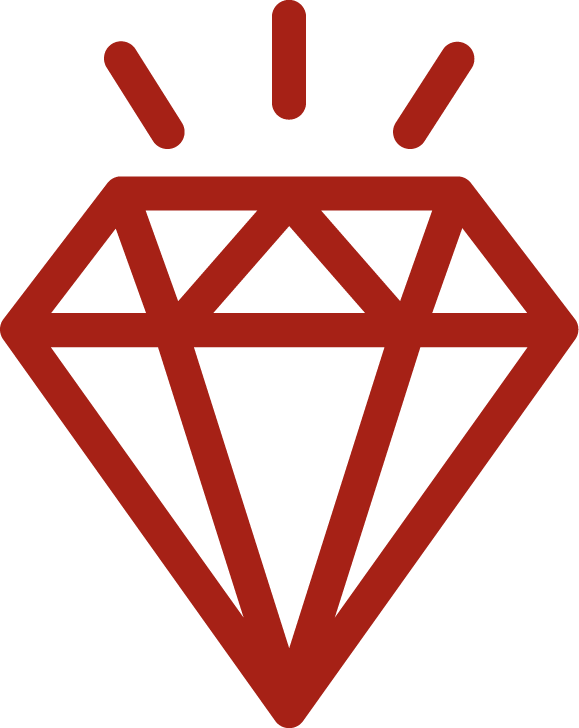 A red diamond icon on a white background.