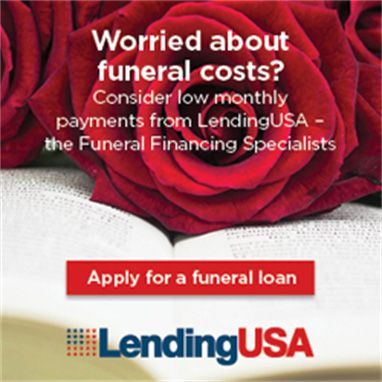 An advertisement for a funeral loan from lending usa