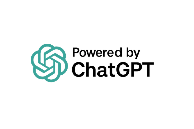 Logo for ChatGPT, featuring a teal flower-like icon and text that says