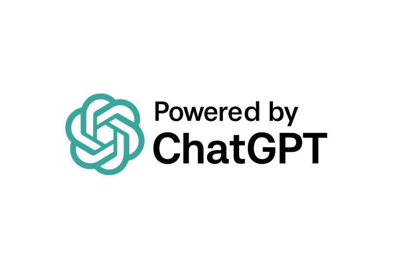 Logo with a teal and white six-sided flower and text “Powered by ChatGPT” in black.