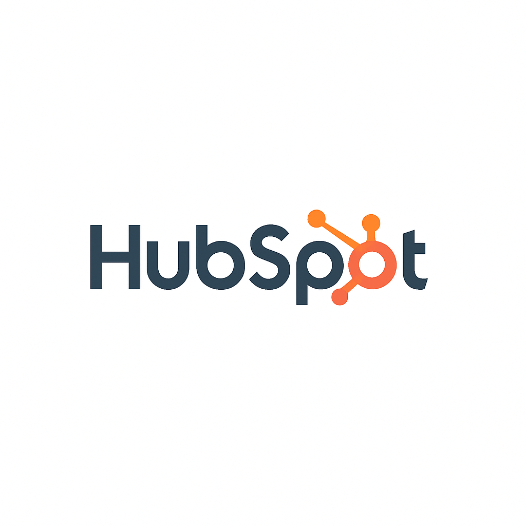 HubSpot logo: dark blue wordmark with an orange connected dot graphic.