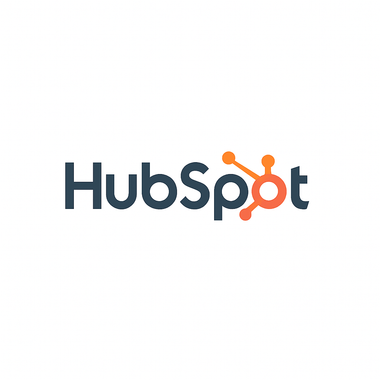 HubSpot logo: dark blue wordmark with an orange connected dot graphic.