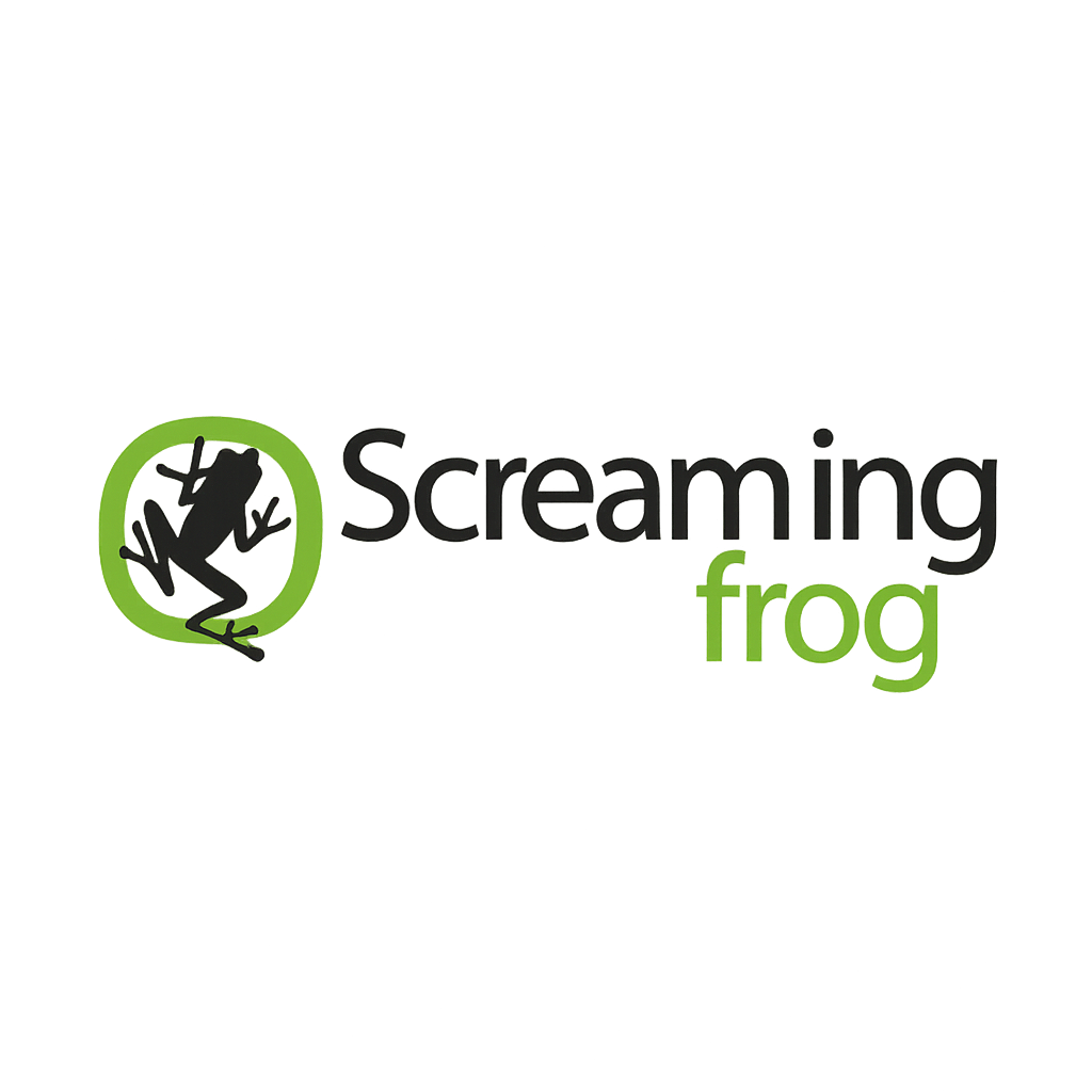 Logo for Screaming Frog: Green circle with a frog inside, and text 