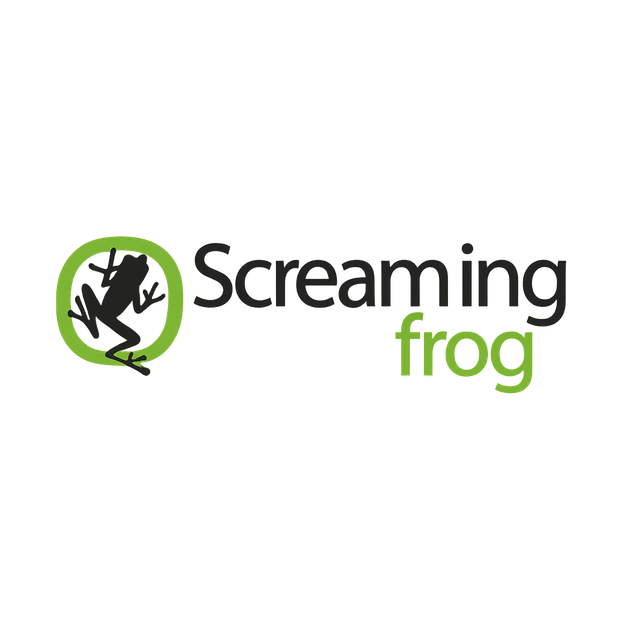 Logo for Screaming Frog: Green circle with a frog inside, and text