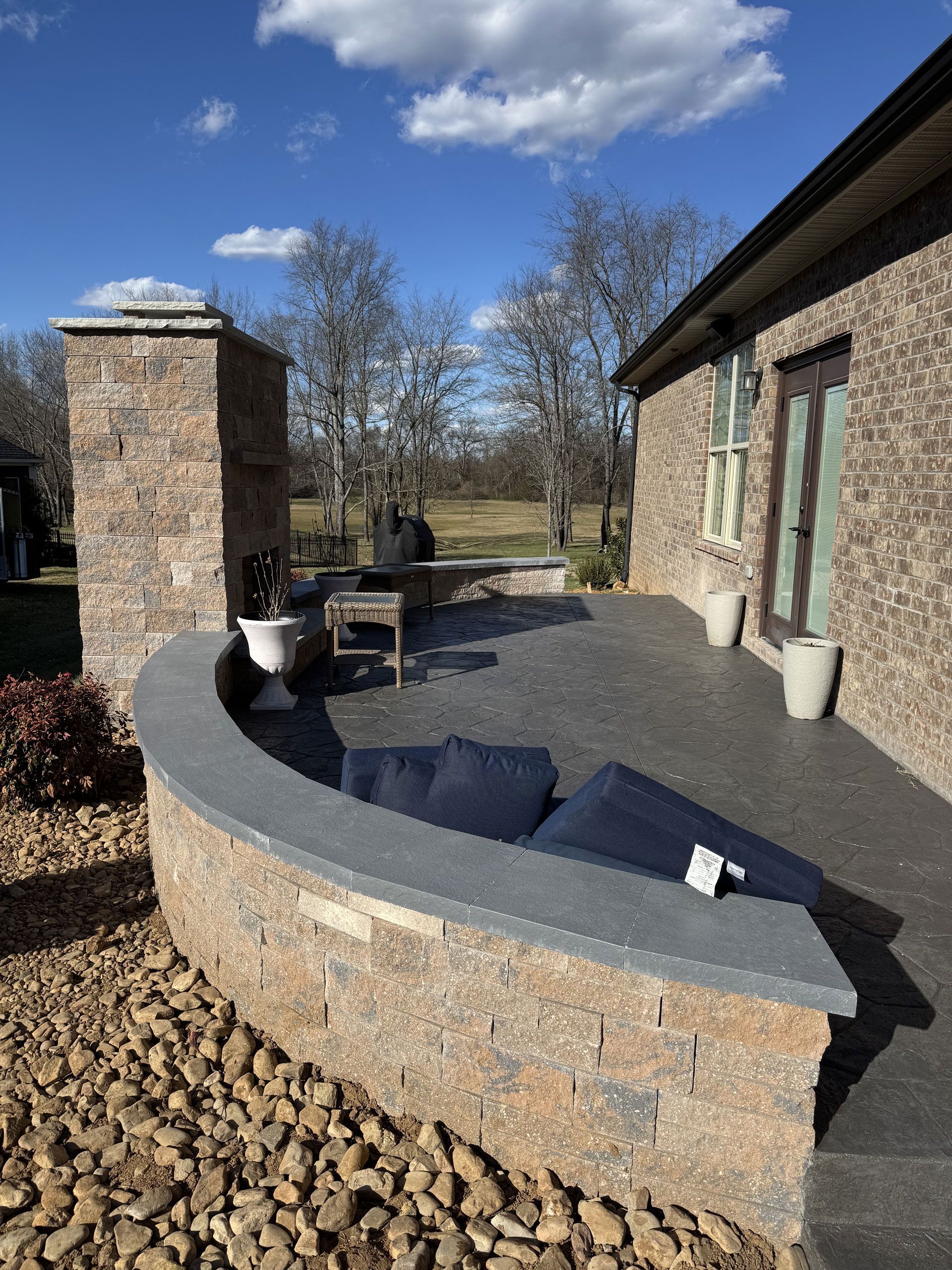 outdoor fireplace techo bloc with stamped concrete patio custom design nashville tn