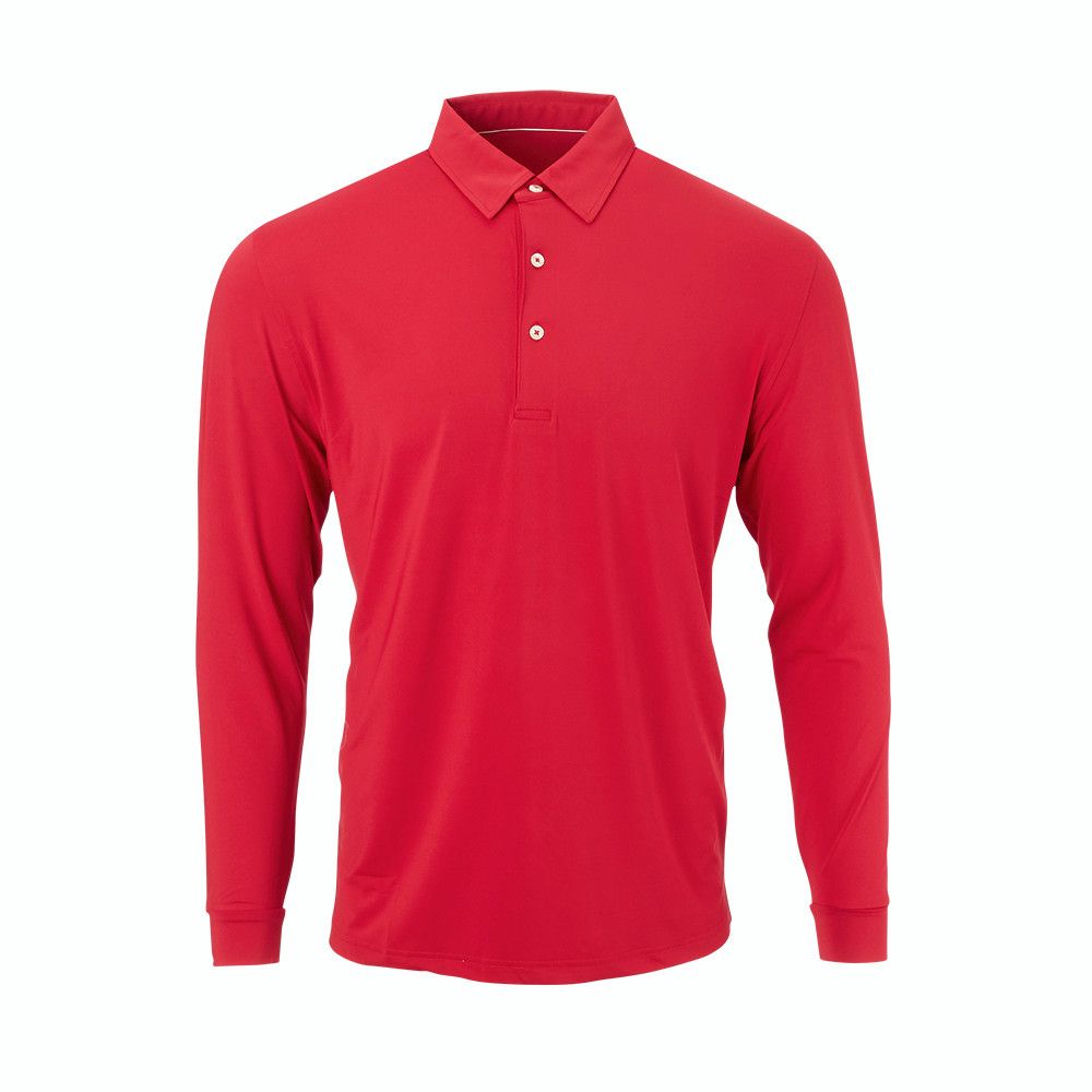 A red polo shirt with long sleeves on a white background