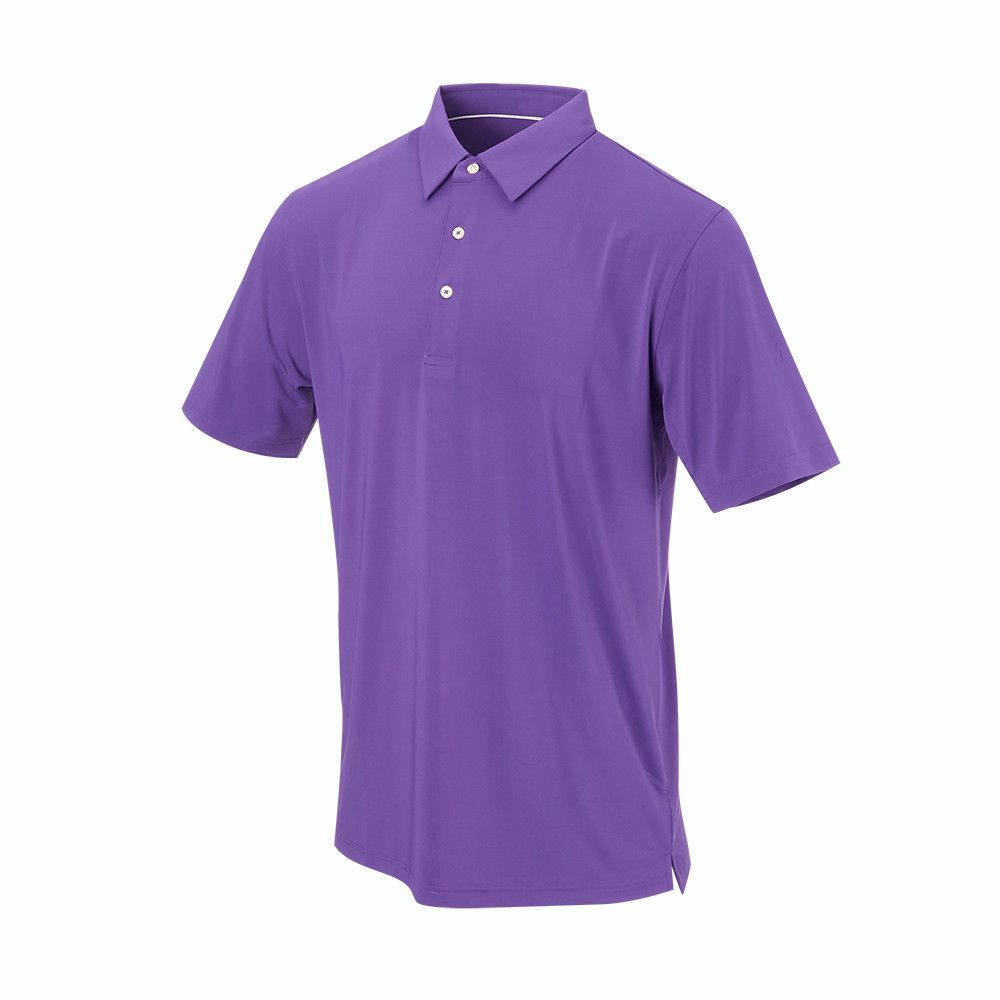 A purple polo shirt with short sleeves on a white background