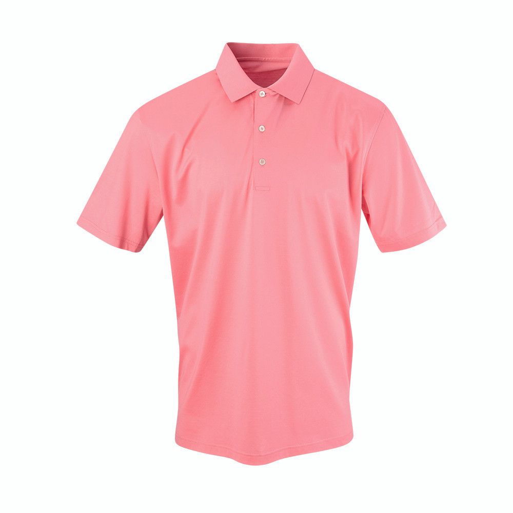 A pink polo shirt with short sleeves on a white background